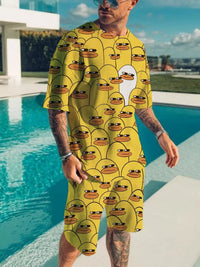 Men's printed short-sleeve tee and matching shorts set, plus size
