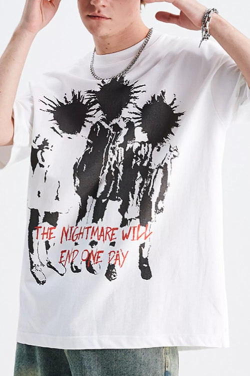 Men's THE NIGHTMARE WILL END ONE DAY Graphic Round Neck Oversized T-Shirt