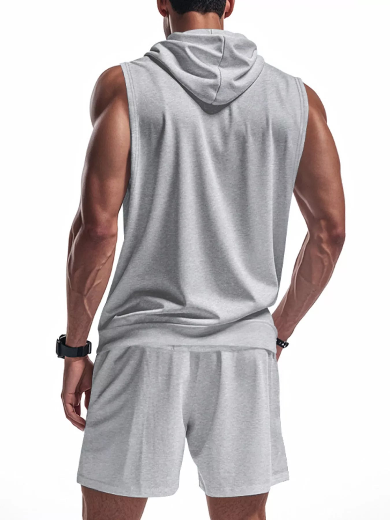Men's sleeveless zip-up hoodie and shorts set