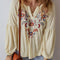 Embroidered Notched Balloon Sleeve Blouse