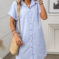 Striped Button Down Short Sleeve Mini Dress