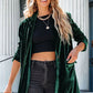 Green Lapel Collar Velvet Blazer with Flap Pockets