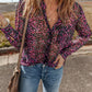 Printed Notched Long Sleeve Blouse