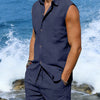 Men's Full Size Button Up Sleeveless Top and Shorts Plus Size