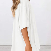 Full Size Oversized Slit Round Neck Top and Shorts Lounge Set Plus Size - White oversized top side view