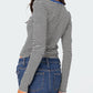 Buttoned Striped Long Sleeve T-Shirt