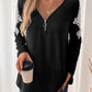 Perfee Lace Detail Quarter Zip Long Sleeve Top