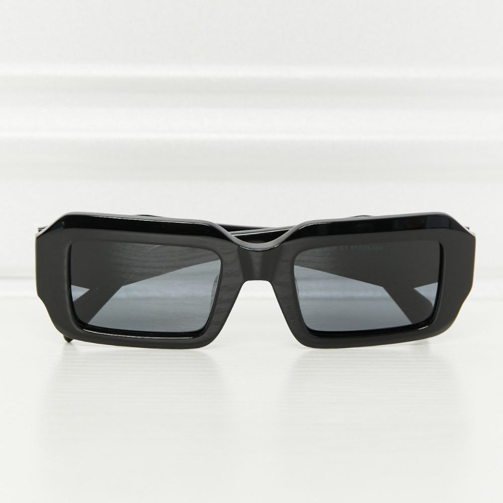 Rectangle TAC Polarization Lens Full Rim Sunglasses with black acetate frame and polarized lenses.
