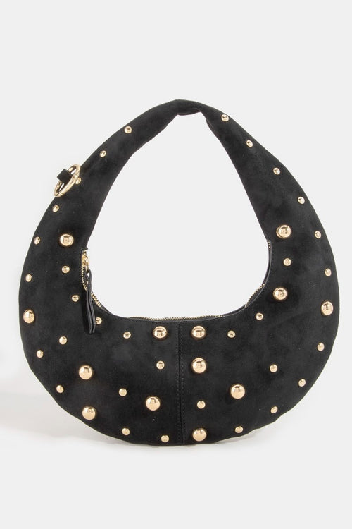Fame Dome Studded Chrome Crescent Hand Bag
