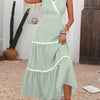 Striped Surplice Sleeveless Tiered Dress