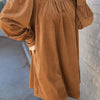Corduroy Puff Sleeve Mini Dress