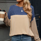 Double Take Contrast Round Neck Long Sleeve T-Shirt