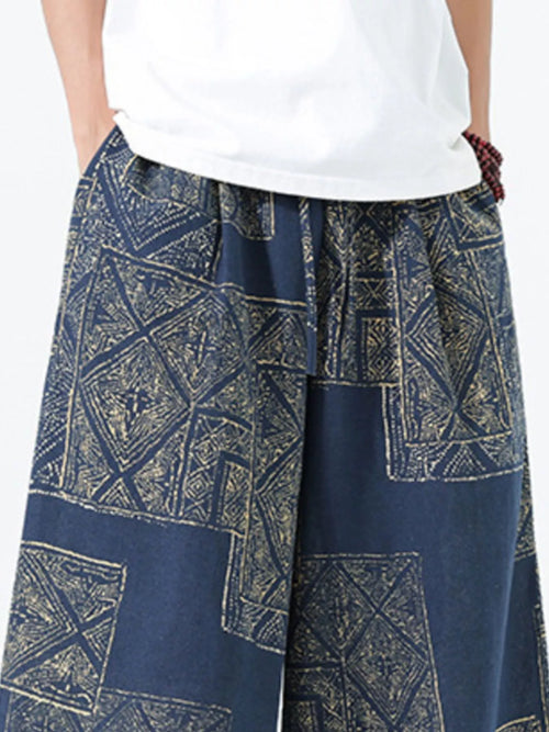 Men's Plus Size Vintage Print Wide Leg Pants