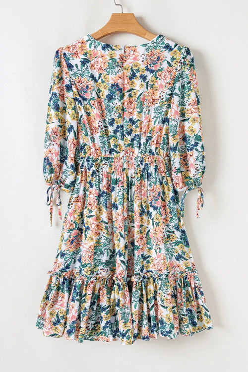 Floral Print Ruffle Hem Mini Dress