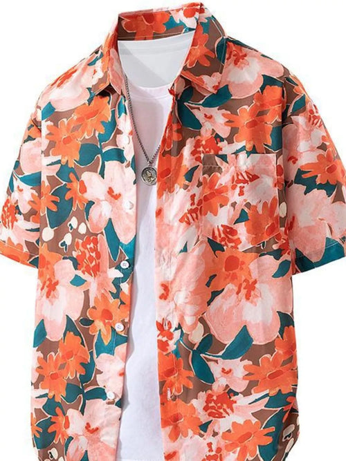 Men's Plus Size Tropical Print Short Sleeve Shirt