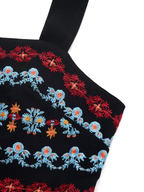 Embroidered Wide Strap Romper