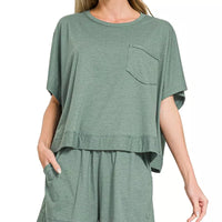 Zenana Exposed Seam Boxy Top & Shorts Set