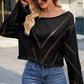 Openwork Boat Neck Long Sleeve Sweater