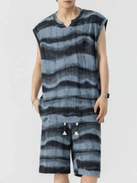Men's striped tank and matching shorts set, plus size