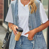 Sleeveless Button-Down Denim Jacket Vest