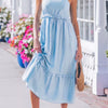 Solid Color Ruffle Trim High Waist Sleeveless Dress