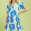 Umgee Floral Puff Sleeve Tiered Mini Dress