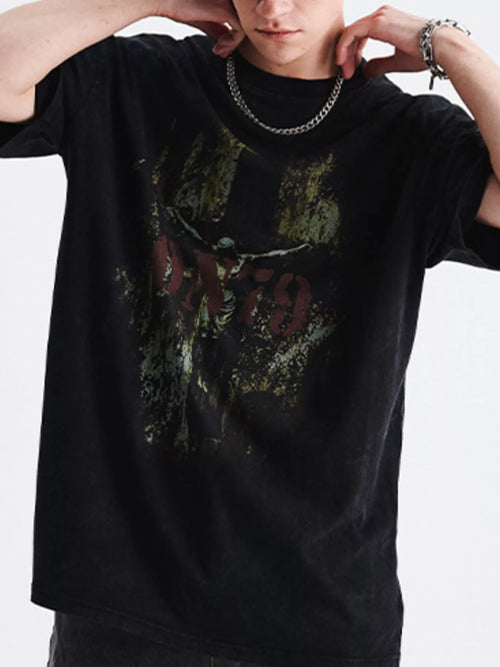 Men's Vintage Graphic Round Neck Oversized T-Shirt