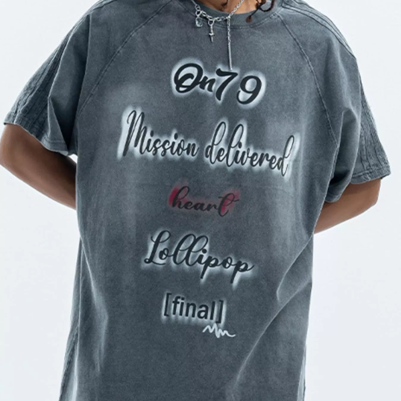 Men's Letter Round Neck Oversized T-Shirt with design features on the back in a casual style.