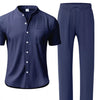 Men's Full Size Casual Button Up Short Sleeve Shirt and Pants Set Plus Size