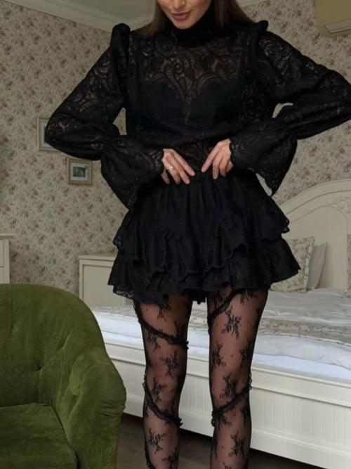 Lace Long Sleeve Top and Skirt Set