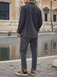 Men's long-sleeve button-up shirt and matching pants set
