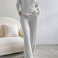 Khaki Slouchy Ribbed Knit V Neck Top & Pants Loungewear Set