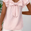 Textured Bow Knot Frilled Butterfly Sleeve Blouse