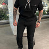 Men's Full Size Lace Up Short Sleeve Top and Pants Plus Size