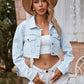 Button Up Long Sleeve Denim Top with Breast Pockets