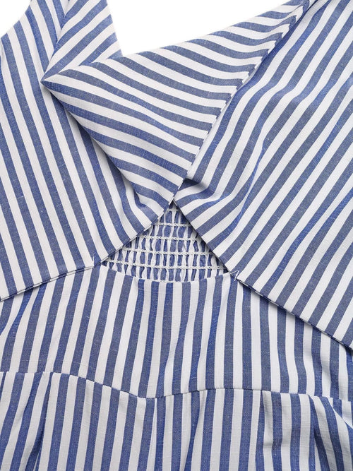 Striped Cutout Knot Front Wide Leg Jumpsuit