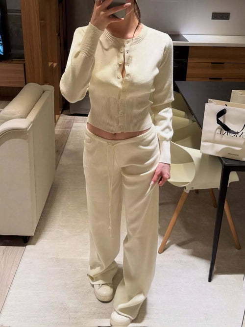 Button Up Cardigan and Pants Knit Set