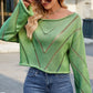 Openwork Boat Neck Long Sleeve Sweater