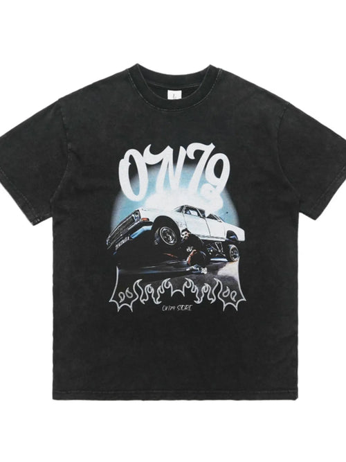 Men's Car Graphic Round Neck Oversized T-Shirt