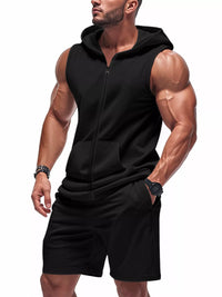 Men's sleeveless zip-up hoodie and shorts set