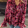 Printed Tie Neck Flounce Sleeve Blouse