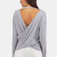 Perfee V-Neck Drop Shoulder Open Back Sweatshirt