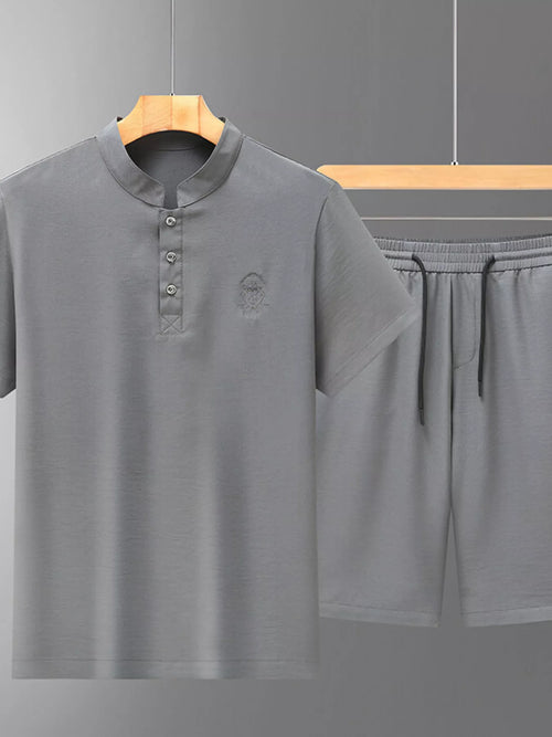 Men's Plus Size Casual Breathable Short Sleeve Shirt & Shorts Set