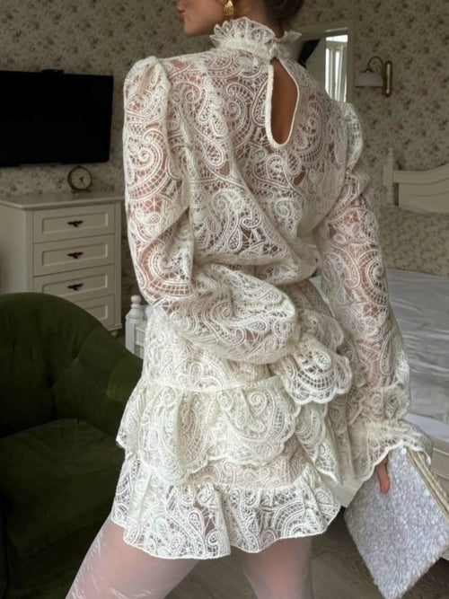 Lace Long Sleeve Top and Skirt Set