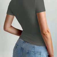 Round Neck Short Sleeve T-Shirt featuring a fitted design and a stylish back view.