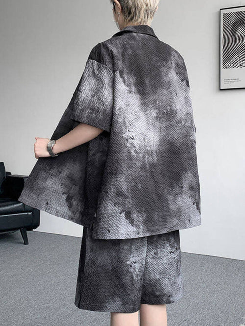 Men's Plus Size Tie-Dye Print Shirt and Shorts Set