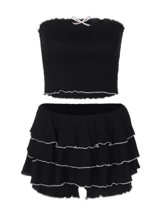 Tube Top & Pleated Cake Skirt Set