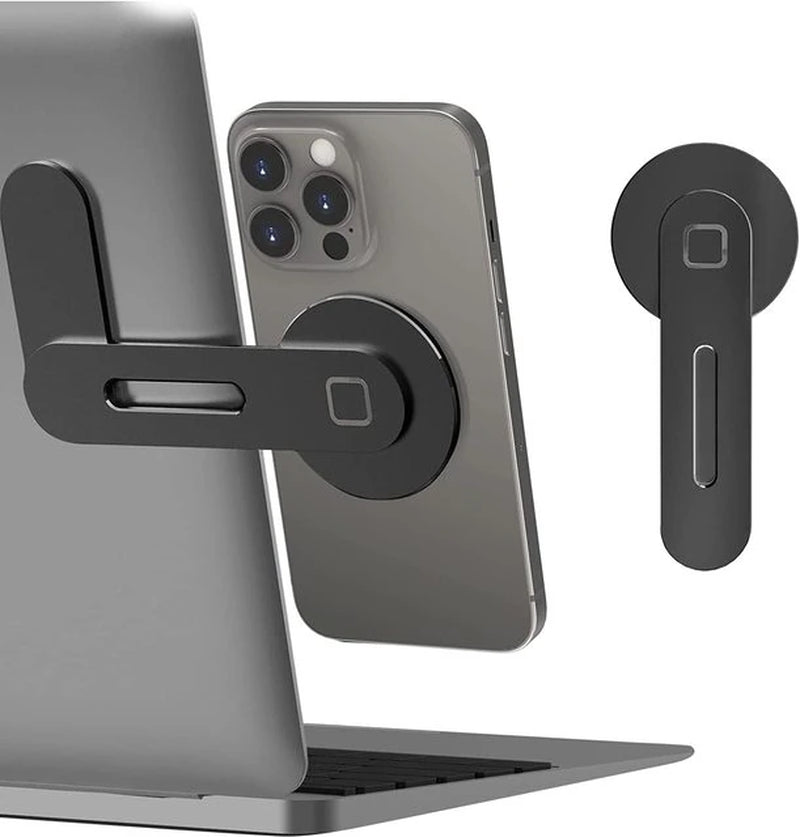 Streamline Your Workspace: Sleek Magnetic Laptop Phone Holder - Perfect for Computer Monitors, Slim & Foldable Design Compatible with iPhone 14/13/12 Series and All Smartphones