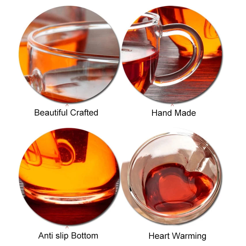 Heart Shaped Glass Cup for Coffee, Espresso, Champagne, Wine, Milk, Juice Drinkware and Bar Utensil