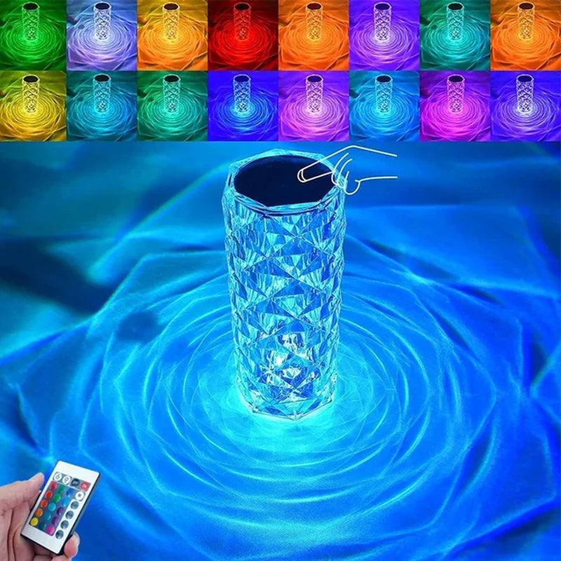 LED Crystal Rose Table Lamp USB Rechargeable 16 Color Touch Romantic Diamond Night Lamp Home Decoration Ambient Light Bedroom